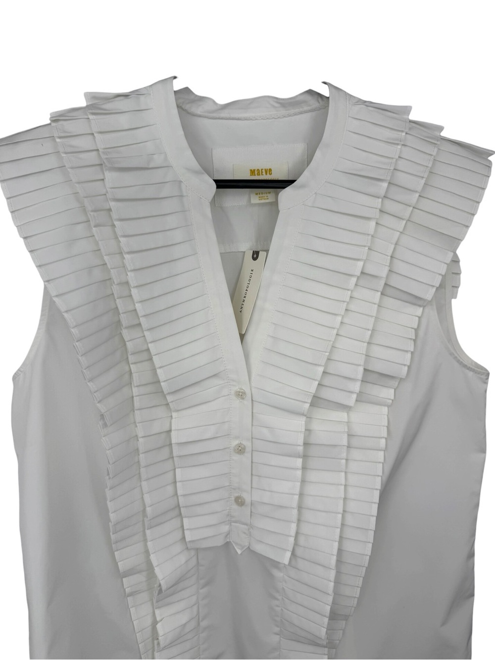 Anthropologie Maeve White Pleated Sleeveless Blouse M - Picture 3 of 6